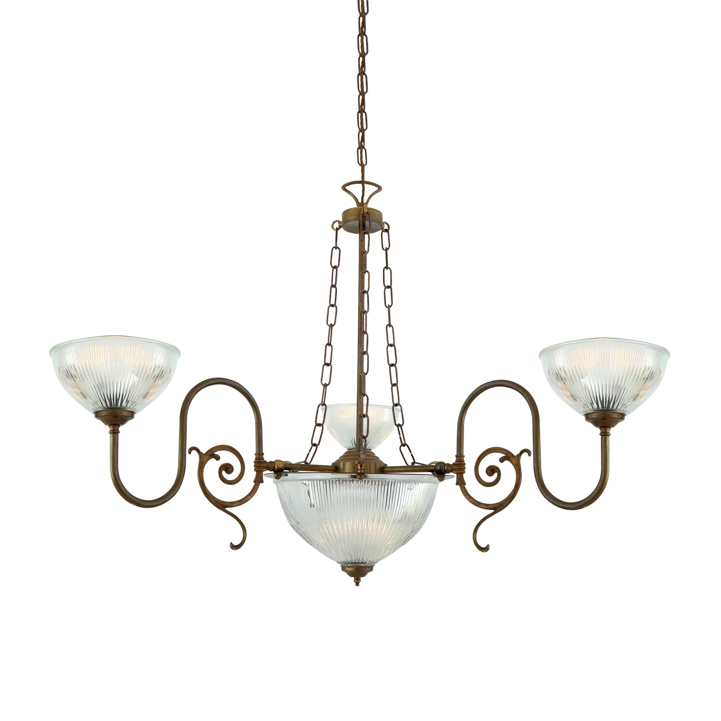 Lustre traditionnel Padang en laiton et verre, à trois bras