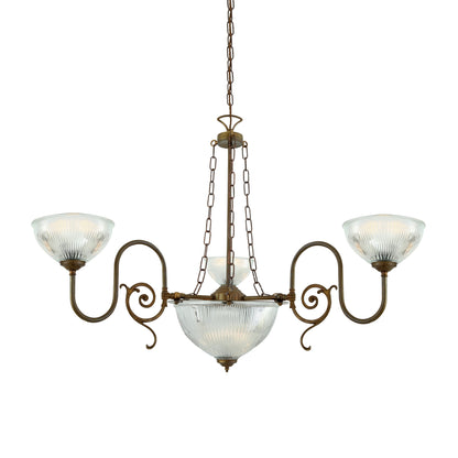 Lustre traditionnel Padang en laiton et verre, à trois bras