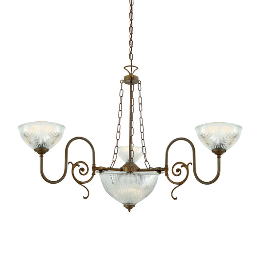 Lustre traditionnel Padang en laiton et verre, à trois bras