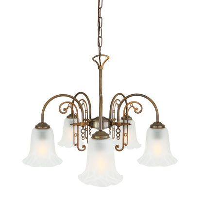 Lustre traditionnel Medan en laiton et verre, à cinq bras