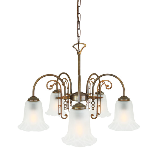 Lustre traditionnel Medan en laiton et verre, à cinq bras
