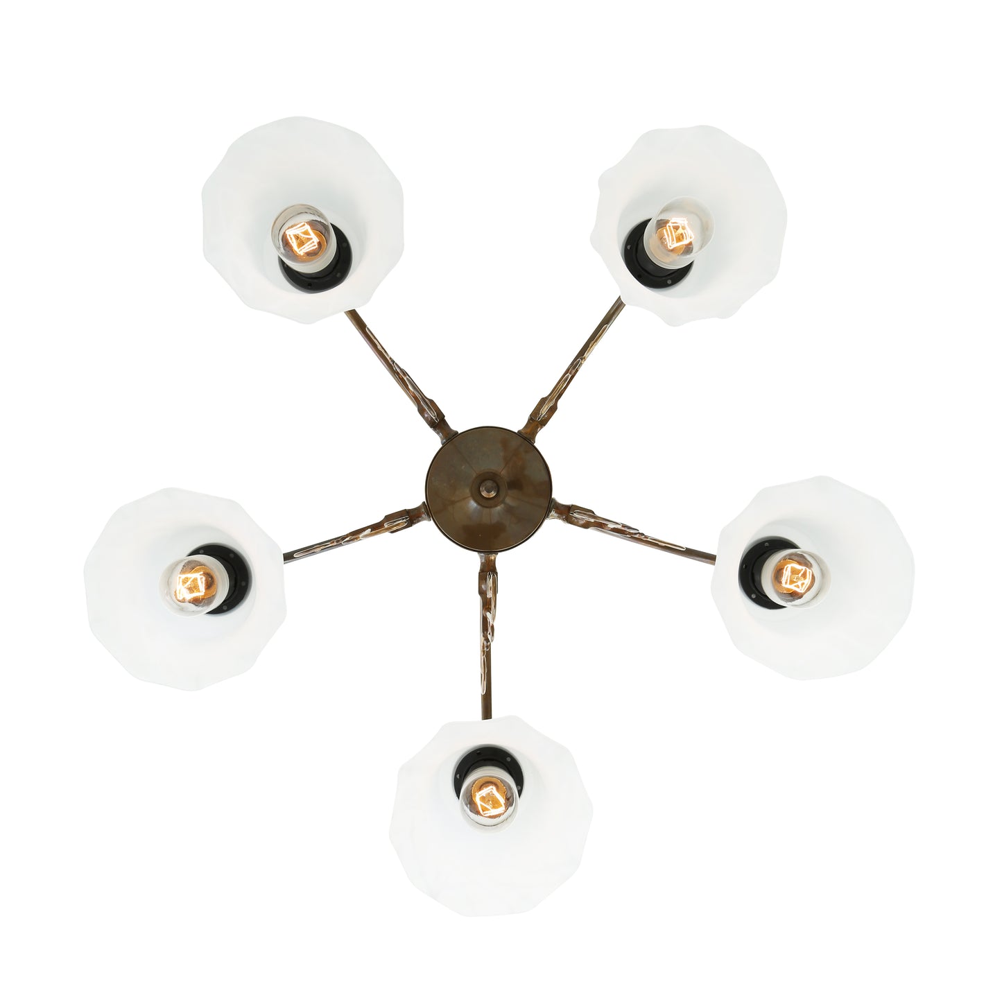 Lustre traditionnel Medan en laiton et verre, à cinq bras