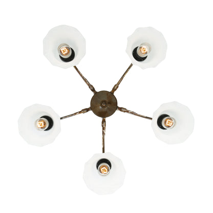 Lustre traditionnel Medan en laiton et verre, à cinq bras