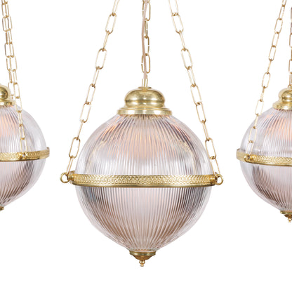 Blaenau Holophane Glass Chandelier, Three-Arm