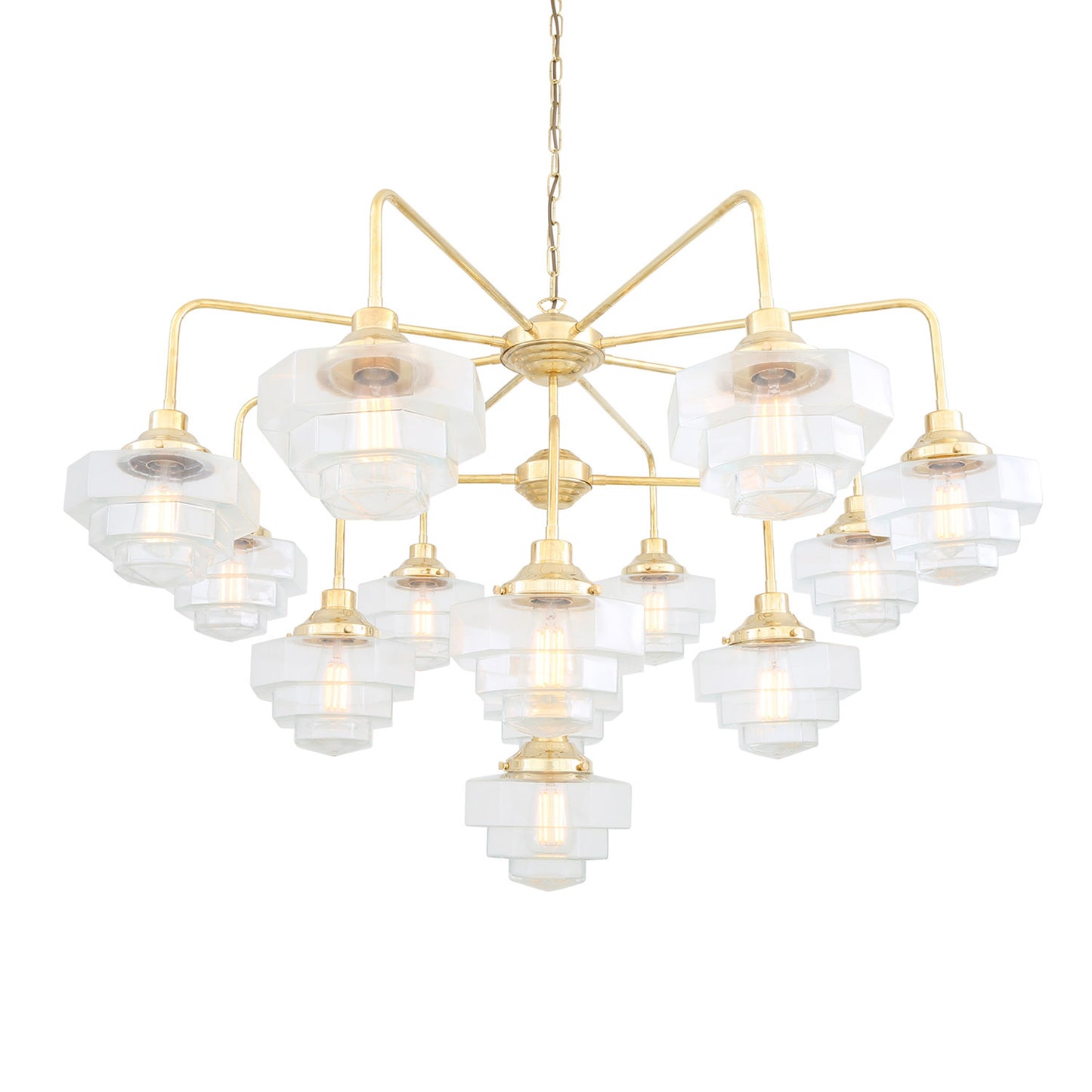 Siena Art Deco Three-Tier Brass Chandelier, 13-Light
