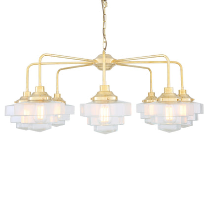 Siena Art Deco Brass Chandelier, Eight-Light