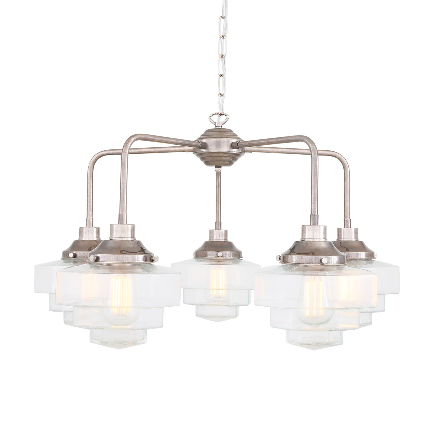 Siena Art Deco Brass Chandelier, Five-Light