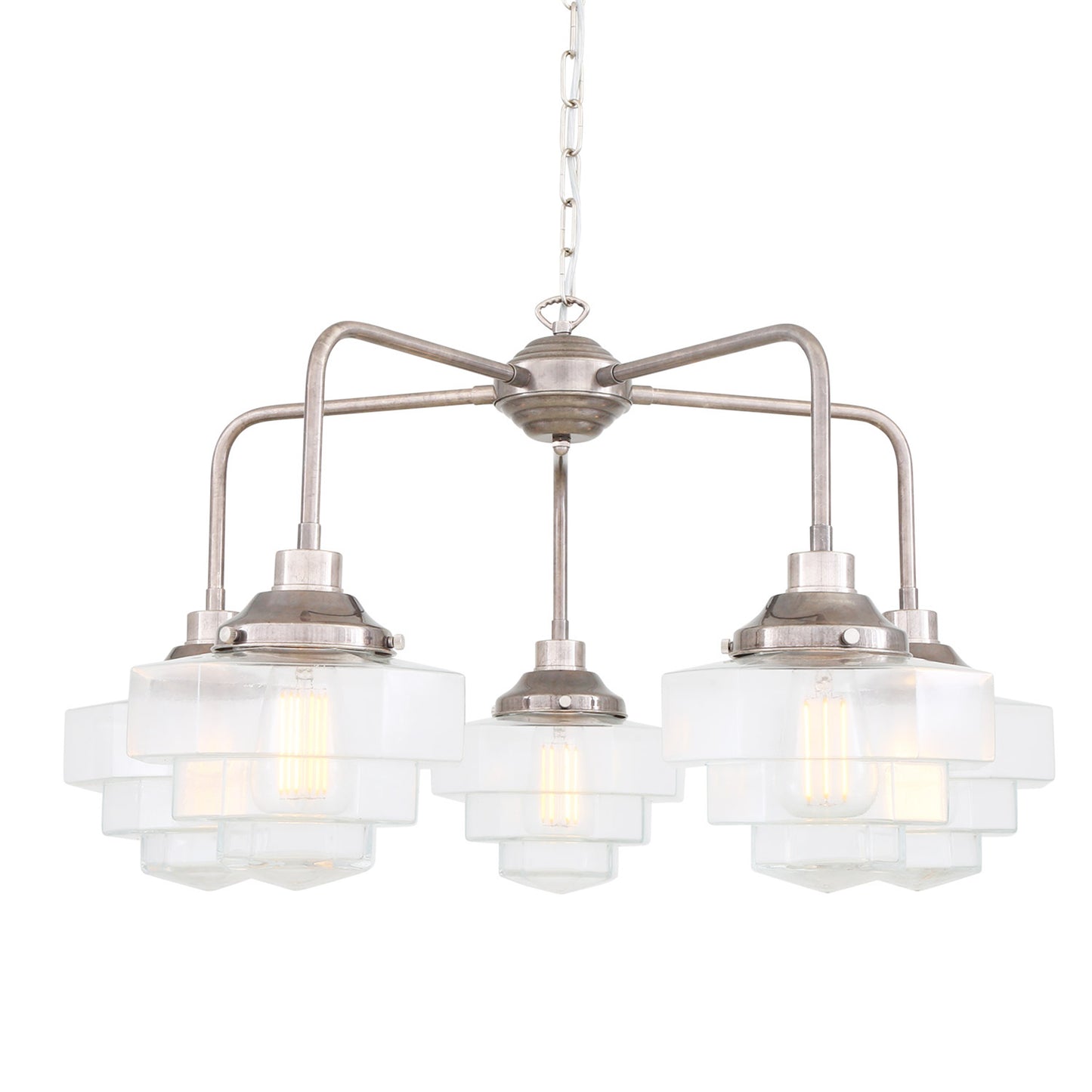 Siena Art Deco Brass Chandelier, Five-Light