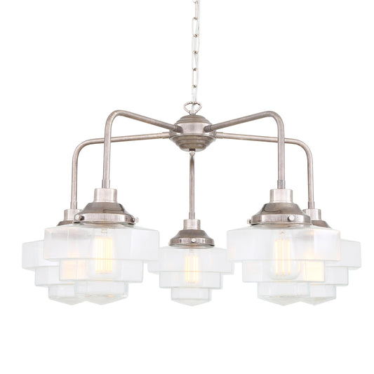 Siena Art Deco Brass Chandelier, Five-Light