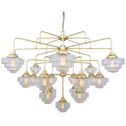 Lustre Art Déco Siena à quatre niveaux en laiton, 21 lumières