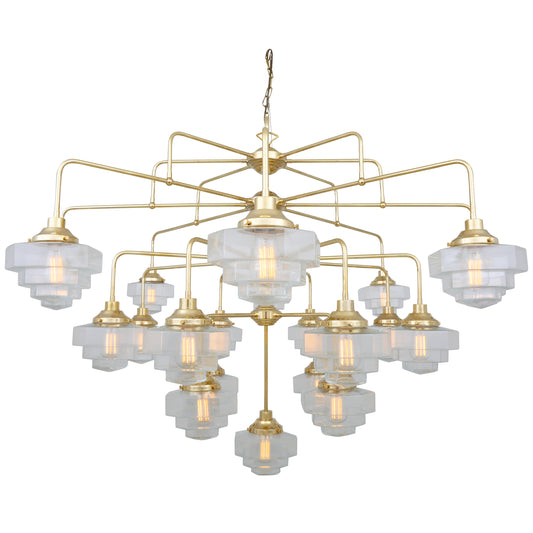 Siena Art Deco Four-Tier Brass Chandelier, 21-Light