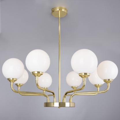 Lustre Branford en laiton et verre opale, à huit bras