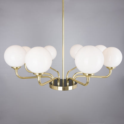 Lustre Branford en laiton et verre opale, à huit bras