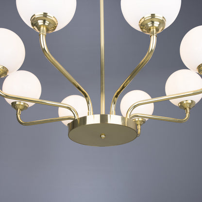Lustre Branford en laiton et verre opale, à huit bras