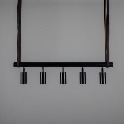 Holmes Linear Island Pendant with Leather Straps, Five-Light