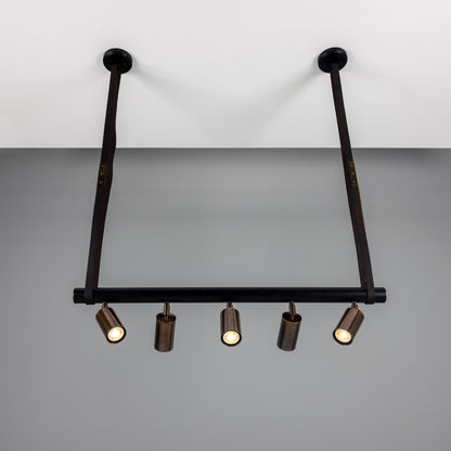 Holmes Linear Island Pendant with Leather Straps, Five-Light