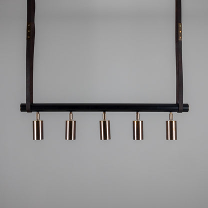 Holmes Linear Island Pendant with Leather Straps, Five-Light