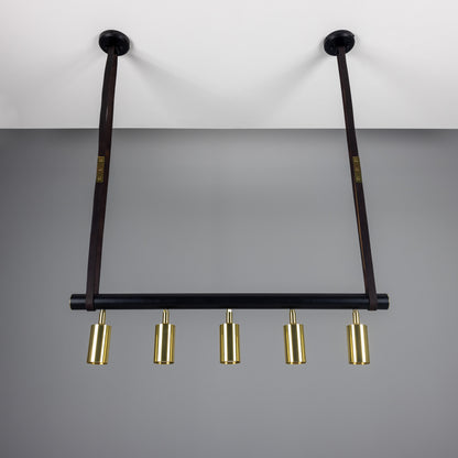 Holmes Linear Island Pendant with Leather Straps, Five-Light