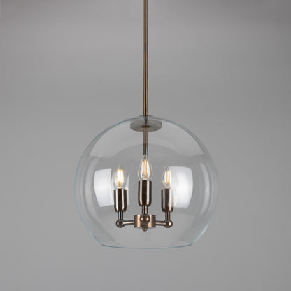 Clermont Modern Mini Chandelier with Open Glass Globe, Three-Light