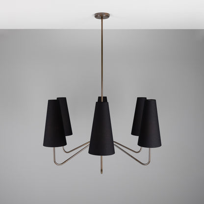 Para Modern Brass Chandelier with Fabric Shades, Six-Arm