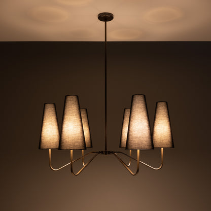Para Modern Brass Chandelier with Fabric Shades, Six-Arm