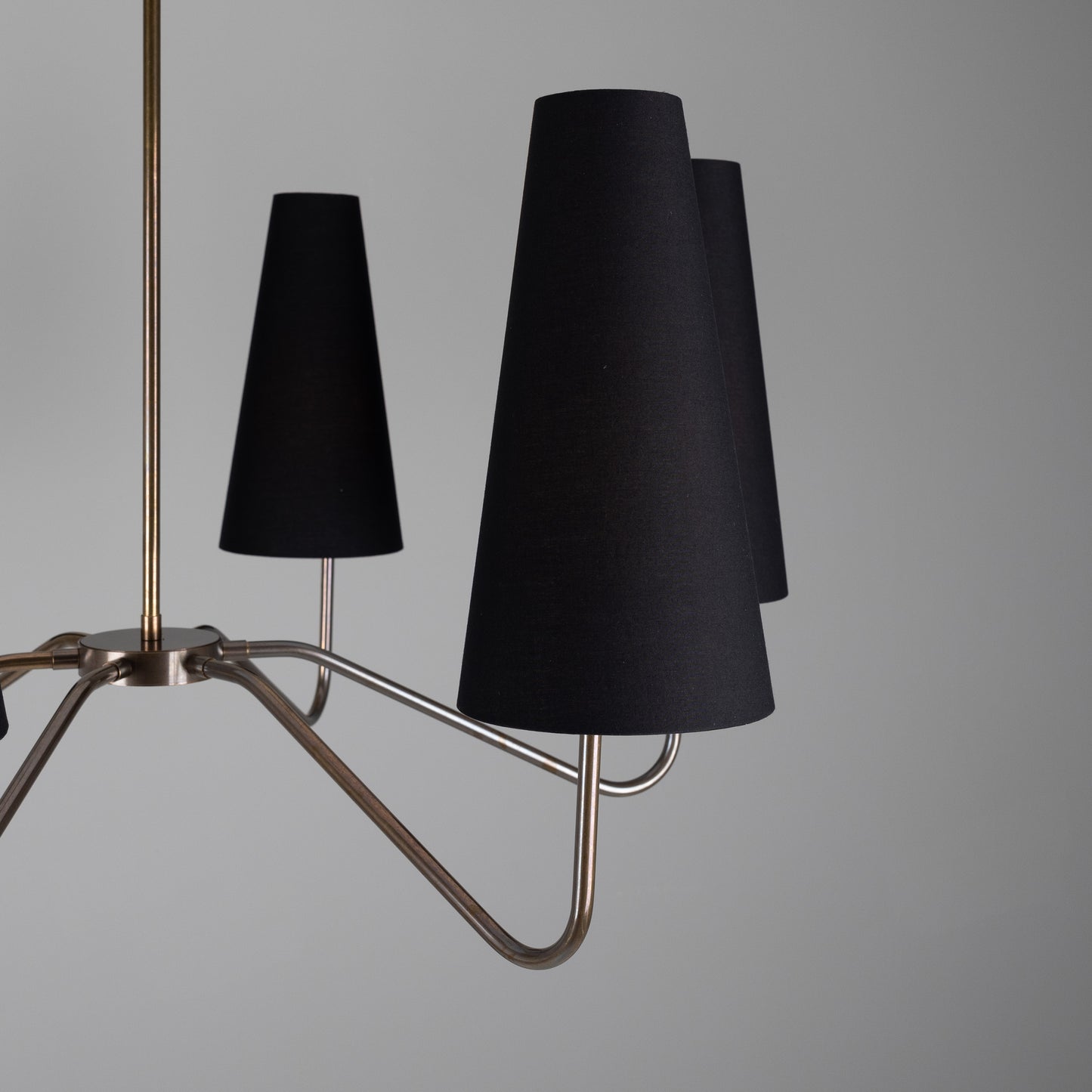 Para Modern Brass Chandelier with Fabric Shades, Six-Arm