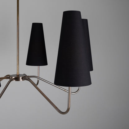Para Modern Brass Chandelier with Fabric Shades, Six-Arm