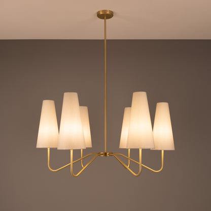 Para Modern Brass Chandelier with Fabric Shades, Six-Arm