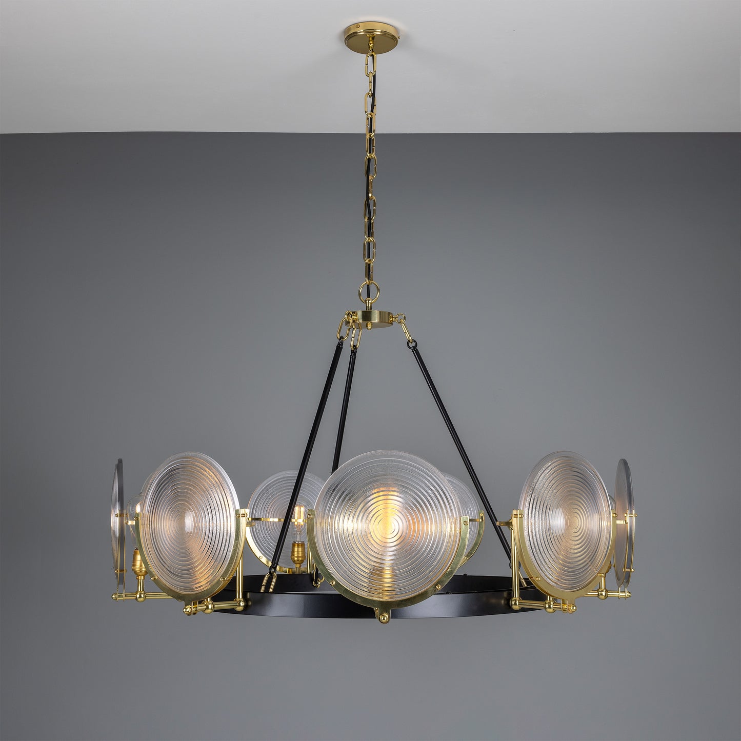 Lustre Portland en verre prismatique à neuf lumières