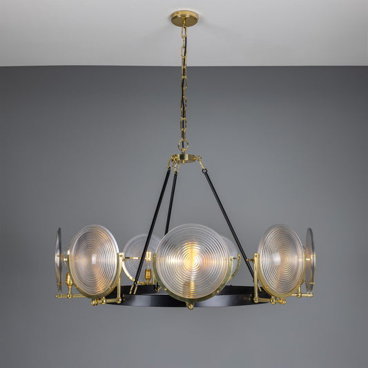 Portland Prismatic Glass Dish Chandelier, Nine-Light