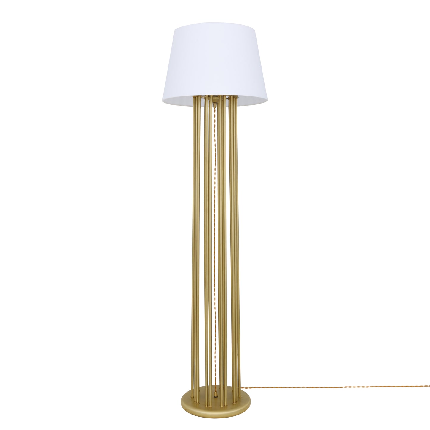 Lampadaire contemporain Banjul en laiton avec abat-jour en tissu