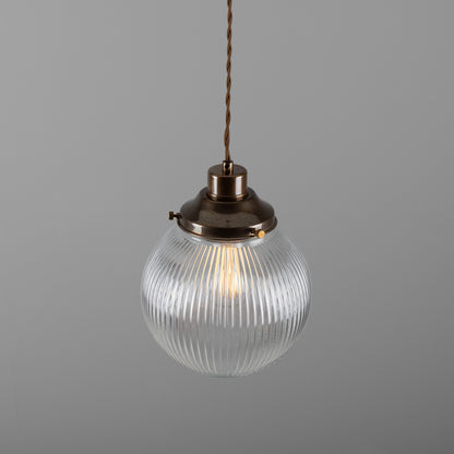 Stanley Small Holophane Glass Globe Pendant Light