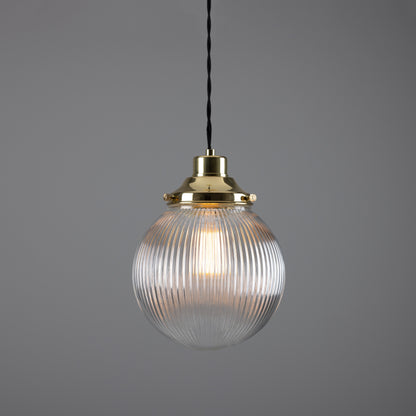 Stanley Small Holophane Glass Globe Pendant Light