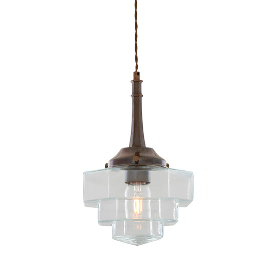 Suspension Novato avec abat-jour hexagonal en verre étagé