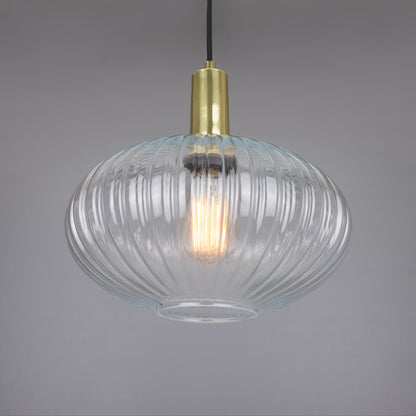 Neith Oval Reeded Glass and Brass Pendant