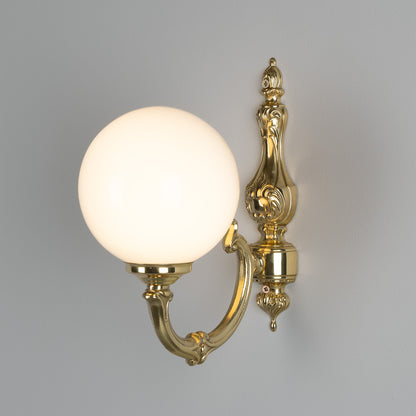 Ben Ornate Brass Wall Light with Opal Glass Globe