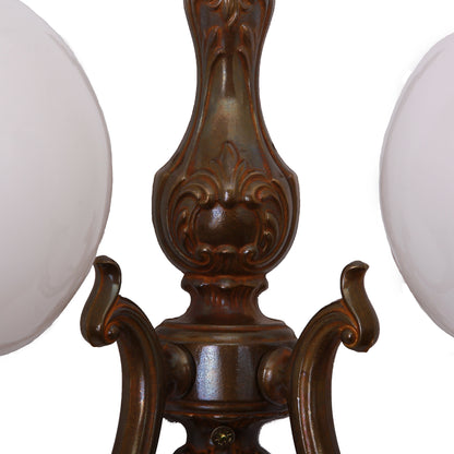 Ben Two-Arm Ornate Brass Wall Light with Opal Glass Globes