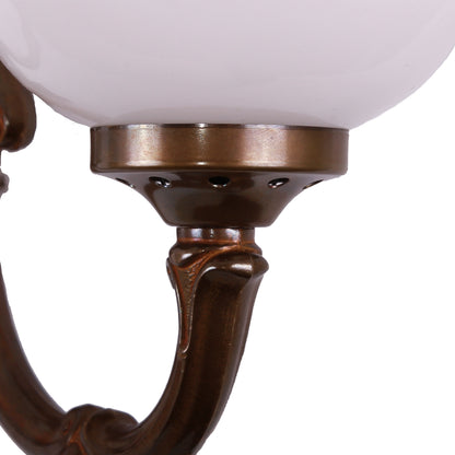 Ben Two-Arm Ornate Brass Wall Light with Opal Glass Globes
