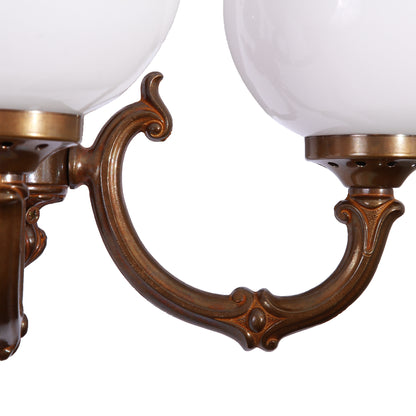 Ben Two-Arm Ornate Brass Wall Light with Opal Glass Globes