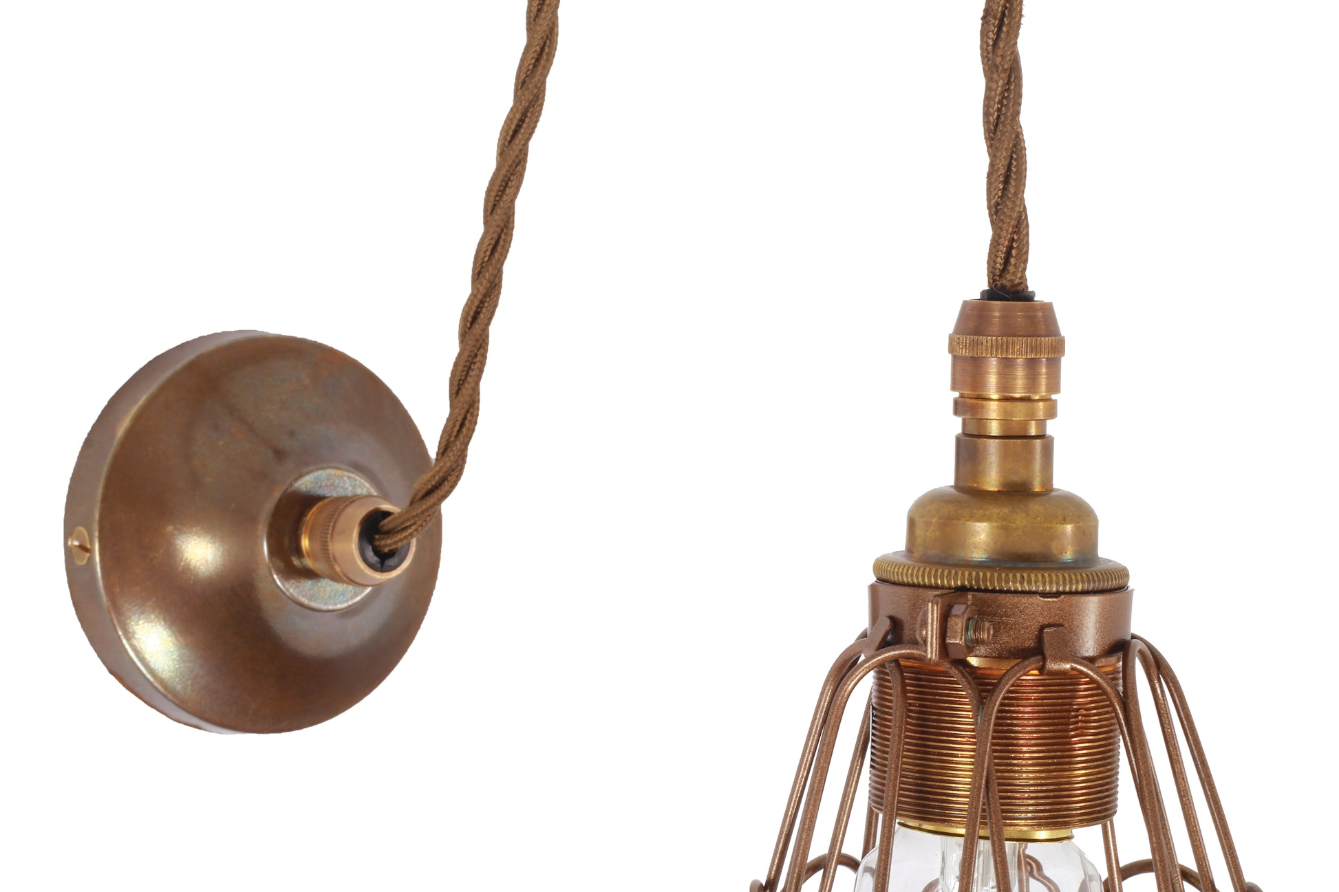 Mullan Lighting Apoch Vintage Pulley Cage Wall Light in Antique Brass - Close up
