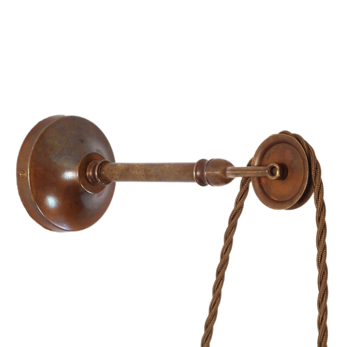 Mullan Lighting Apoch Vintage Pulley Cage Wall Light in Antique Brass closeup