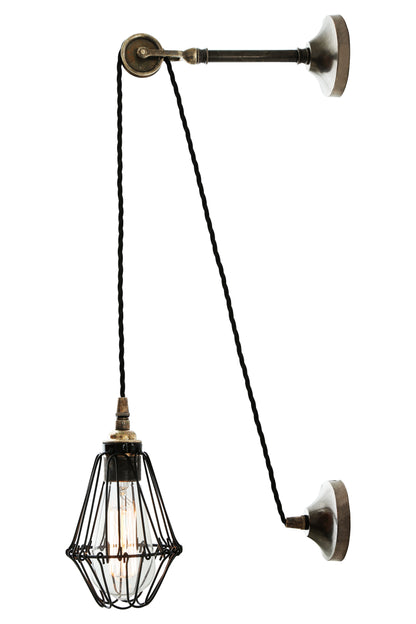 Mullan Lighting Apoch Vintage Pulley Cage Wall Light in Antique Silver