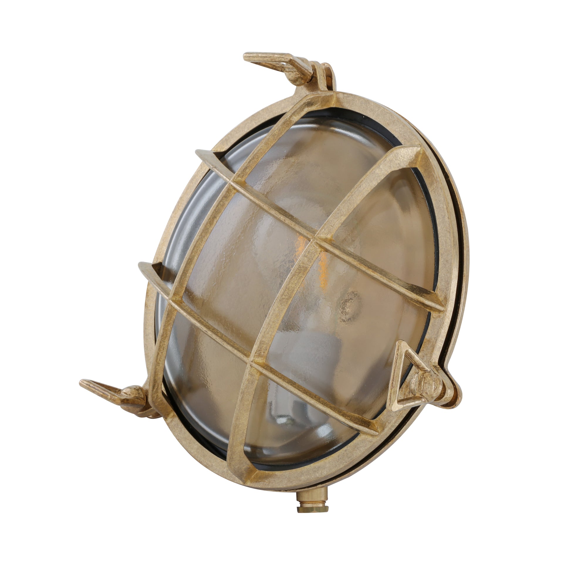 Mullan Lighting Adoo Nautical Bulkhead wall light in Natural Brass and Clear Glass