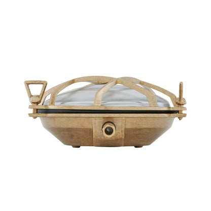 Side View of Mullan Lighting Adoo Nautical Bulkhead wall light in Natural Brass and Frosted Glass
