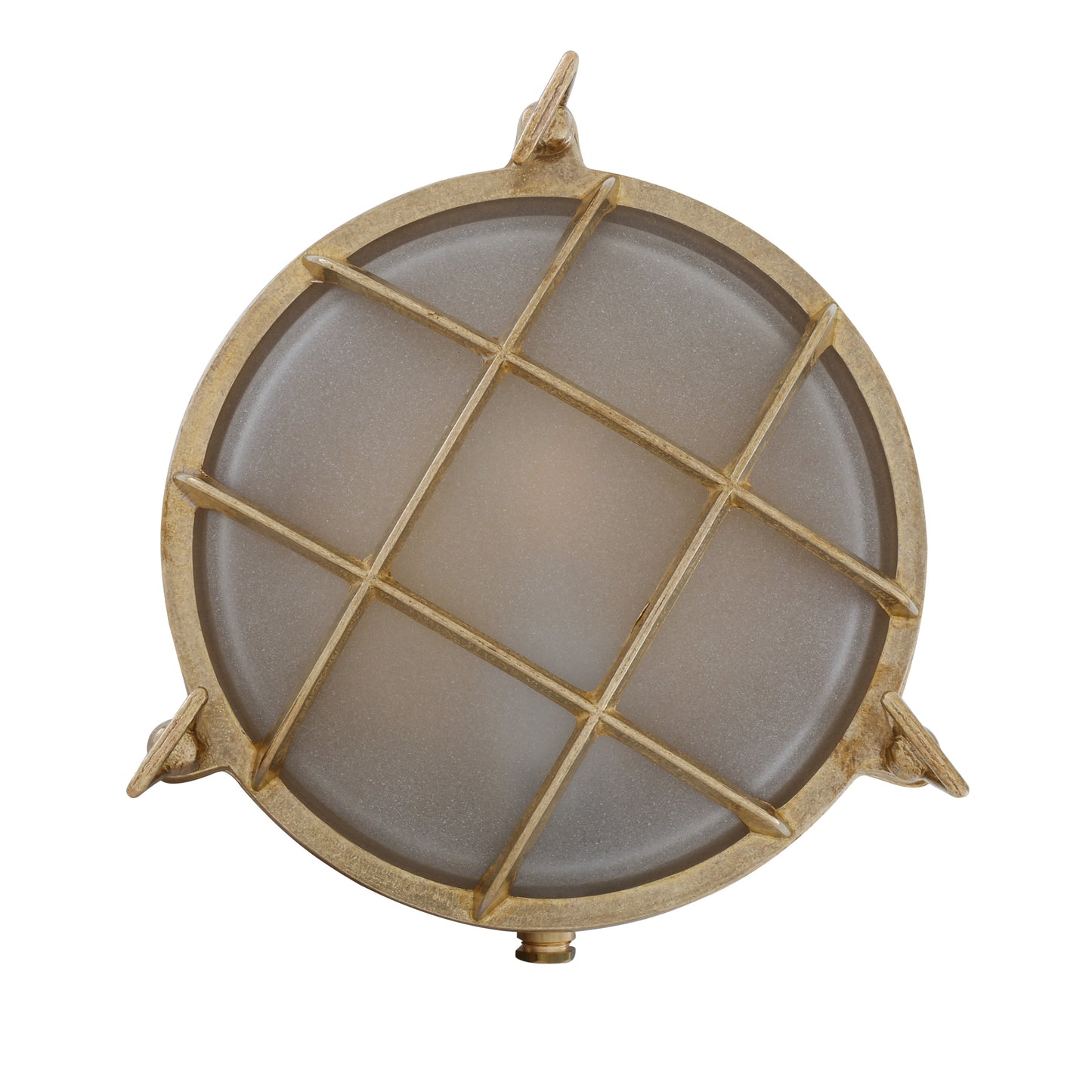 Mullan Lighting Adoo Nautical Bulkhead wall light in Natural Brass and Frosted Glass