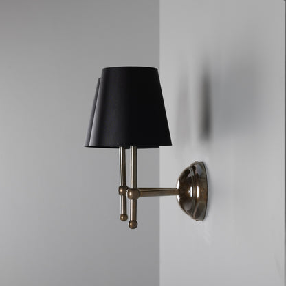 Applique murale double moderne en laiton Bursa avec abat-jour en tissu