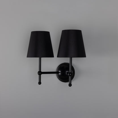 Applique murale double moderne en laiton Bursa avec abat-jour en tissu