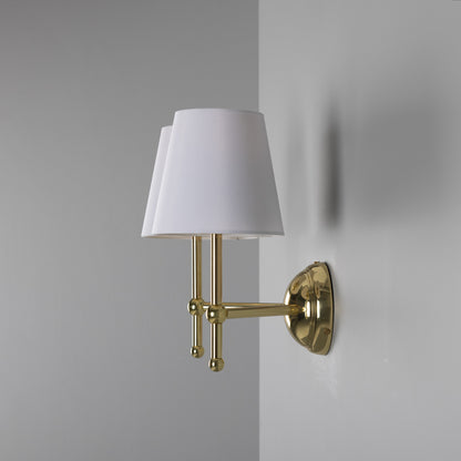 Applique murale double moderne en laiton Bursa avec abat-jour en tissu