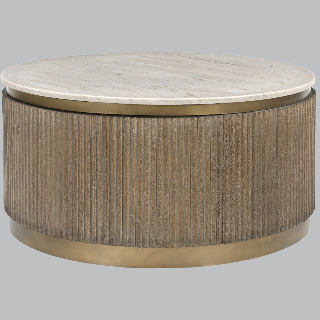 Table basse ronde Milo en bois et marbre