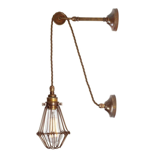 Mullan Lighting Apoch Vintage Pulley Cage Wall Light in Antique Brass